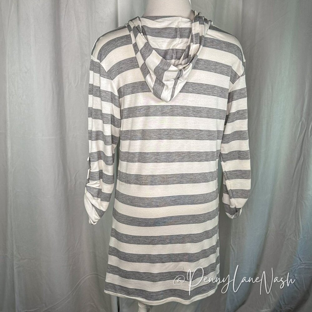 Sandiva Striped Pullover Terry Tunic Hoodie Gray/White - Picture 9 of 11